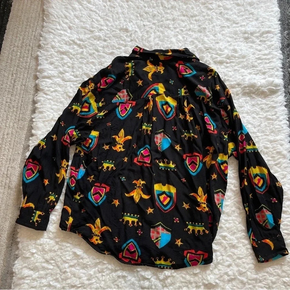 Docker black blouse fleur de lis pattern - size medium petite - Picture 2 of 13